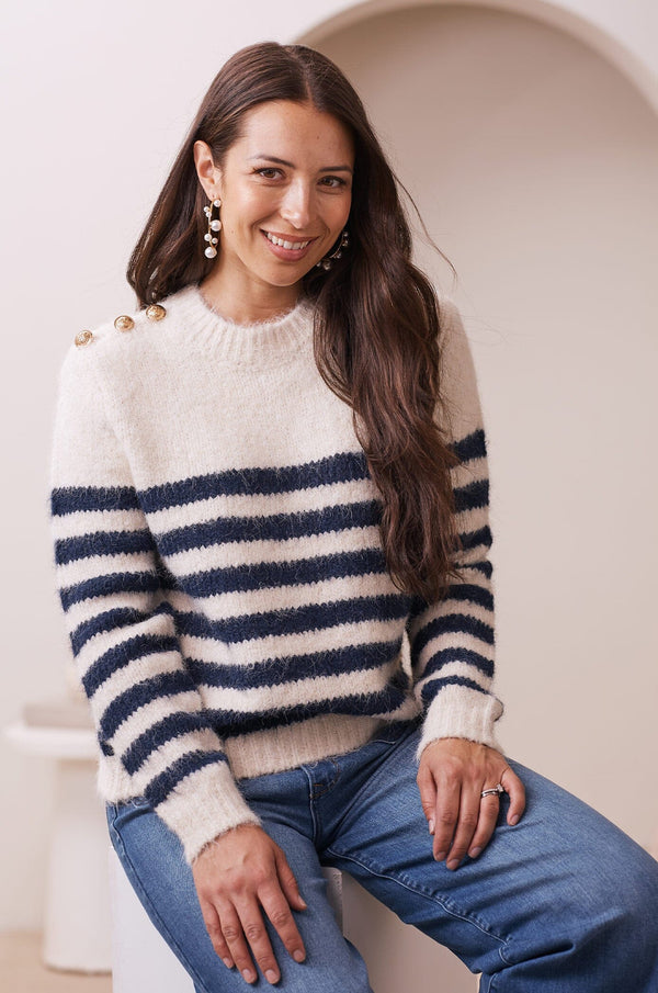 Alana Striped Jumper Ivory Knitwear