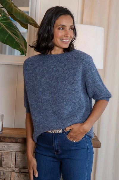 Madison Short Sleeve Knit Denim Blue Knitwear