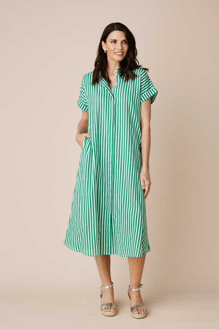 Laura Striped Dress Emerald-Pre Order Dress