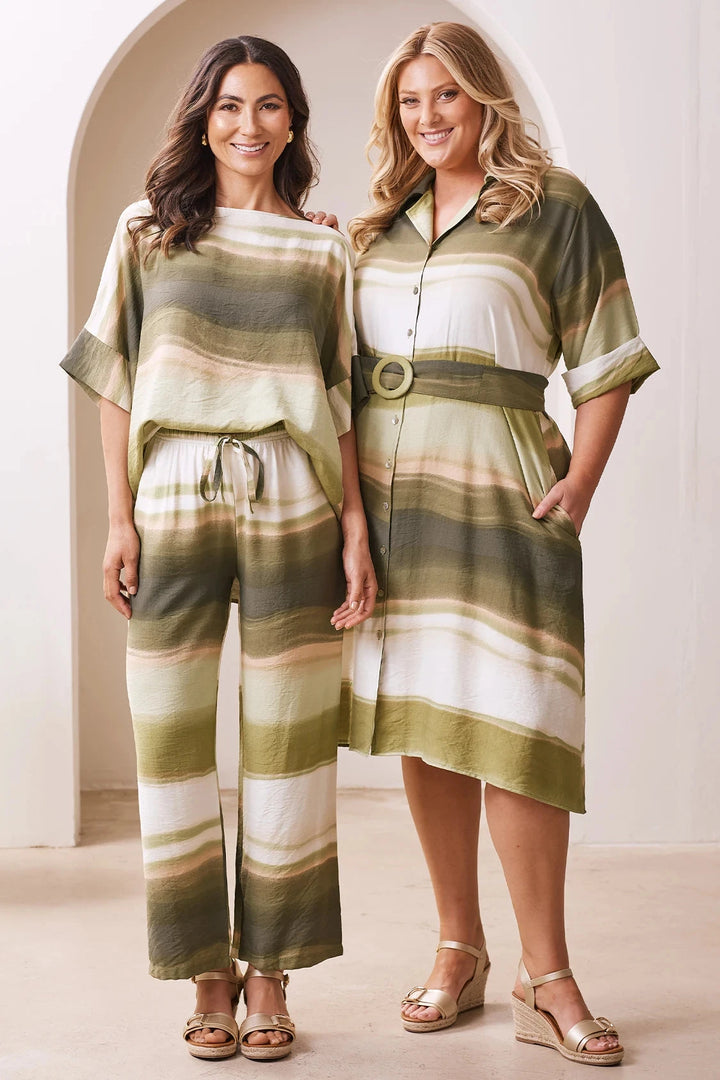 Celia Short Sleeve Midi Dress in Irene Print Olive & White Dress