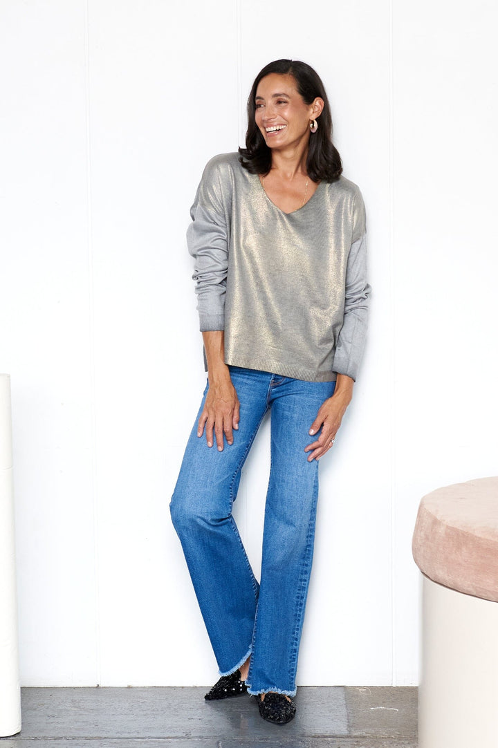 Teagan Shimmer Jumper Light Grey Knitwear