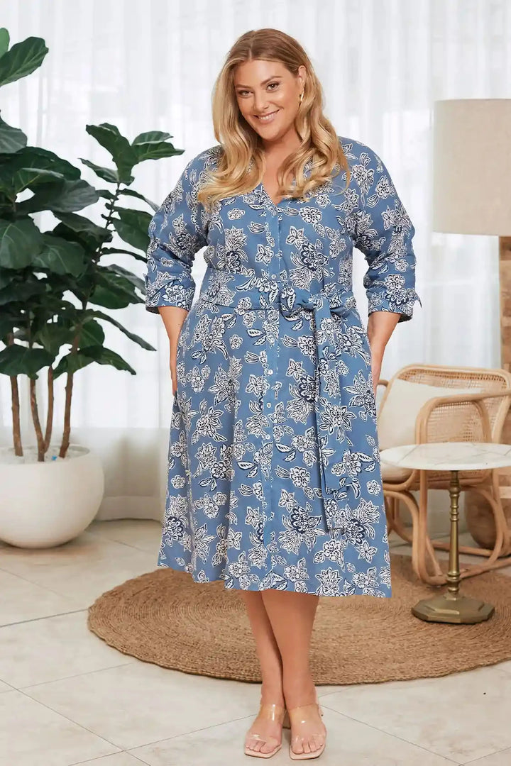 Sylvie Mid Sleeve Dress Floral Blue Dress