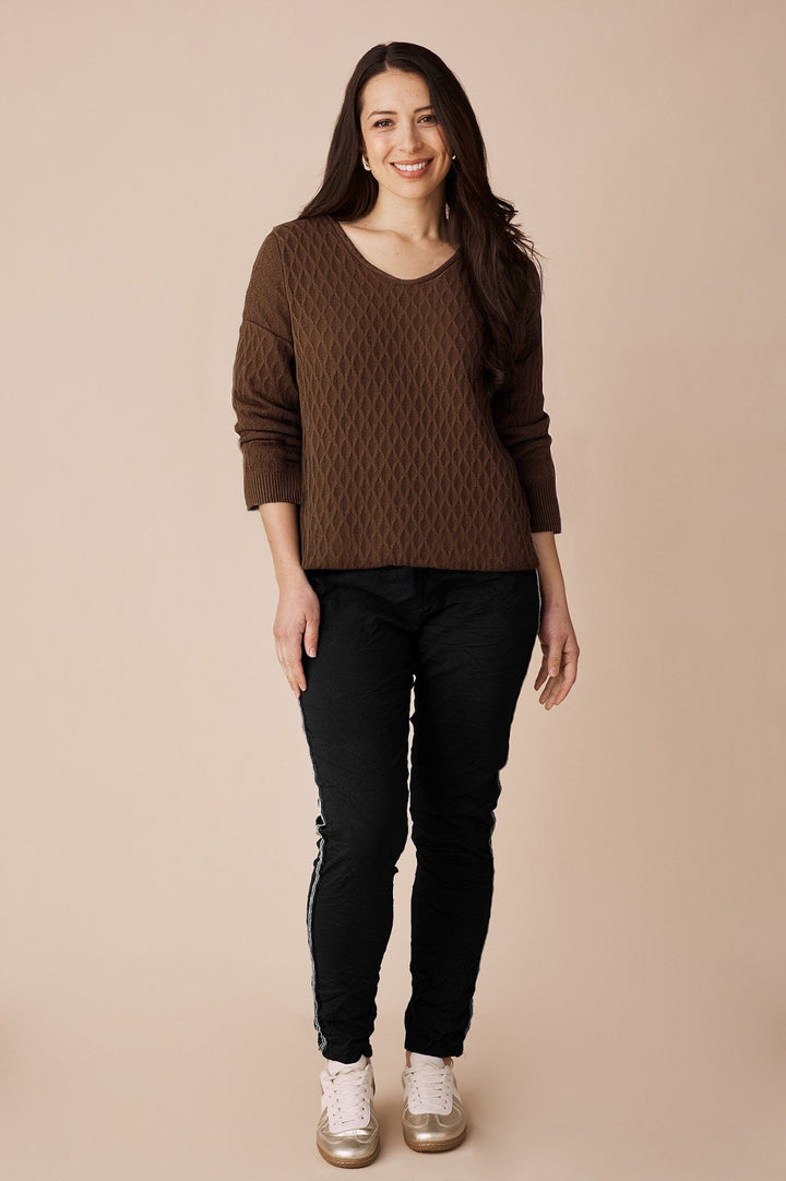 Kayla V-Neck Jumper Brown Knitwear