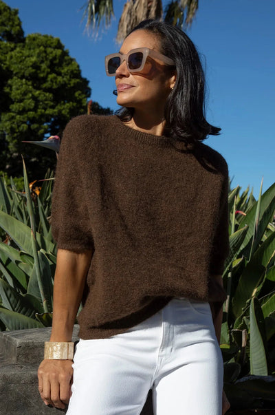 Madison Short Sleeve Knit Chocolate Knitwear