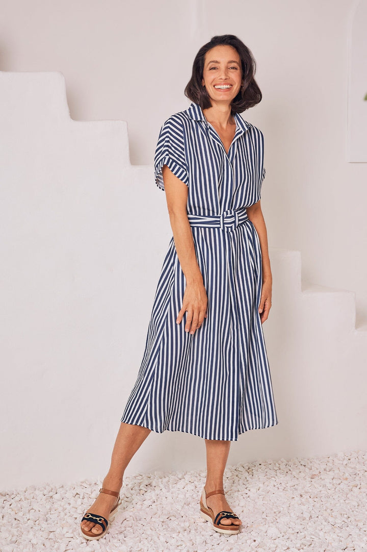 Clem Cotton Striped Dress Navy and White Dress