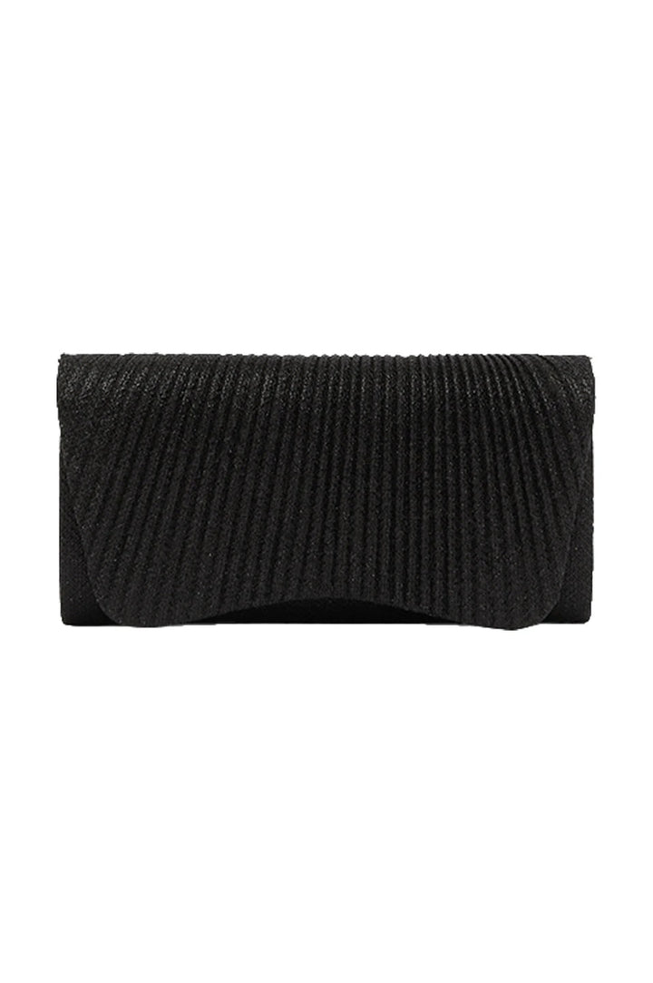 Beth Pleated Flap Shimmer Clutch Bag Black Handbags