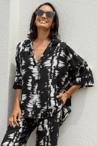 Campania Collared Short Sleeve Top Black Tops