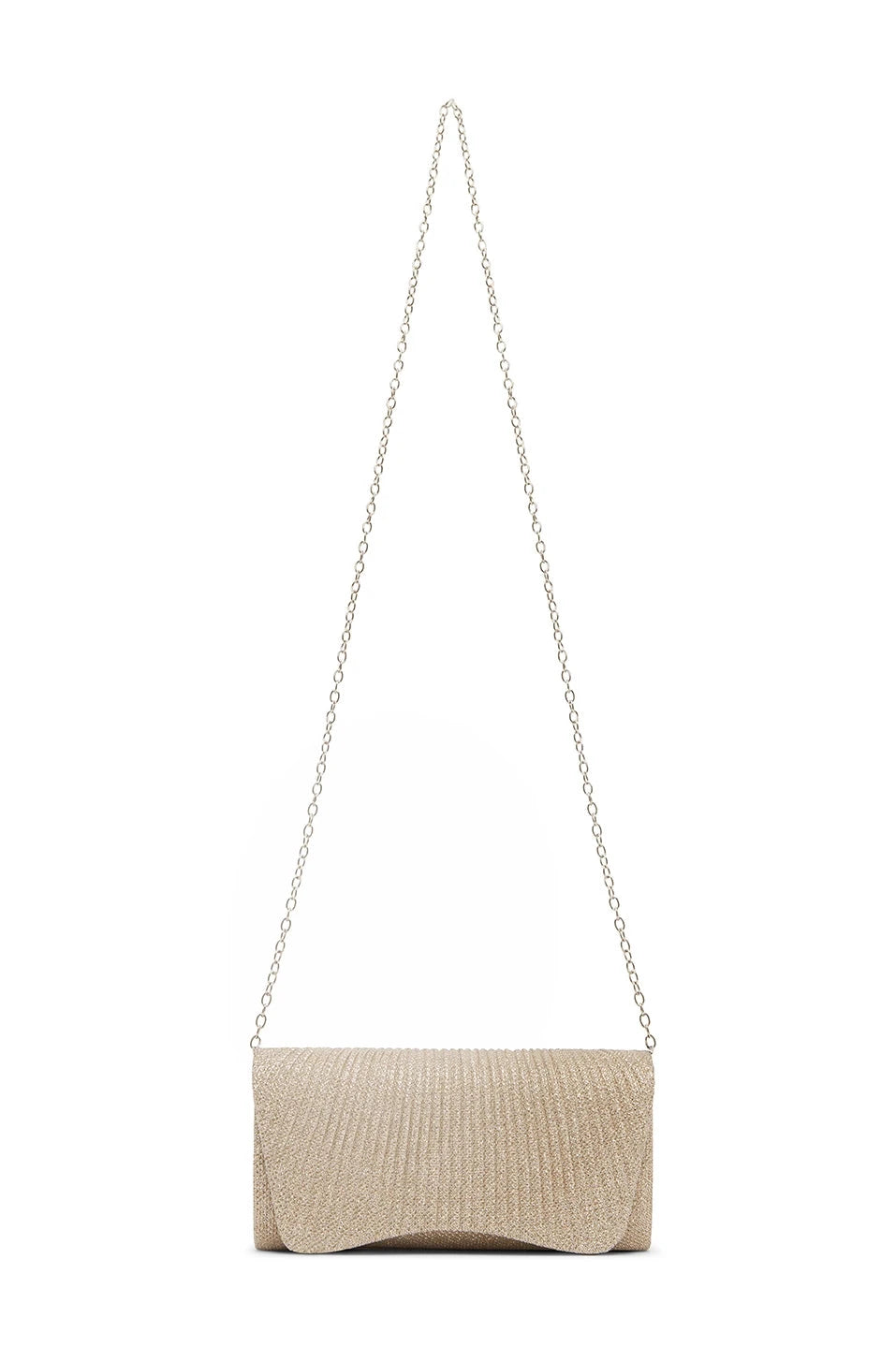 Beth Pleated Flap Shimmer Clutch Bag Champagne Handbags