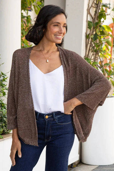 Lori Knitted Shimmer Cardigan Chocolate Knitwear