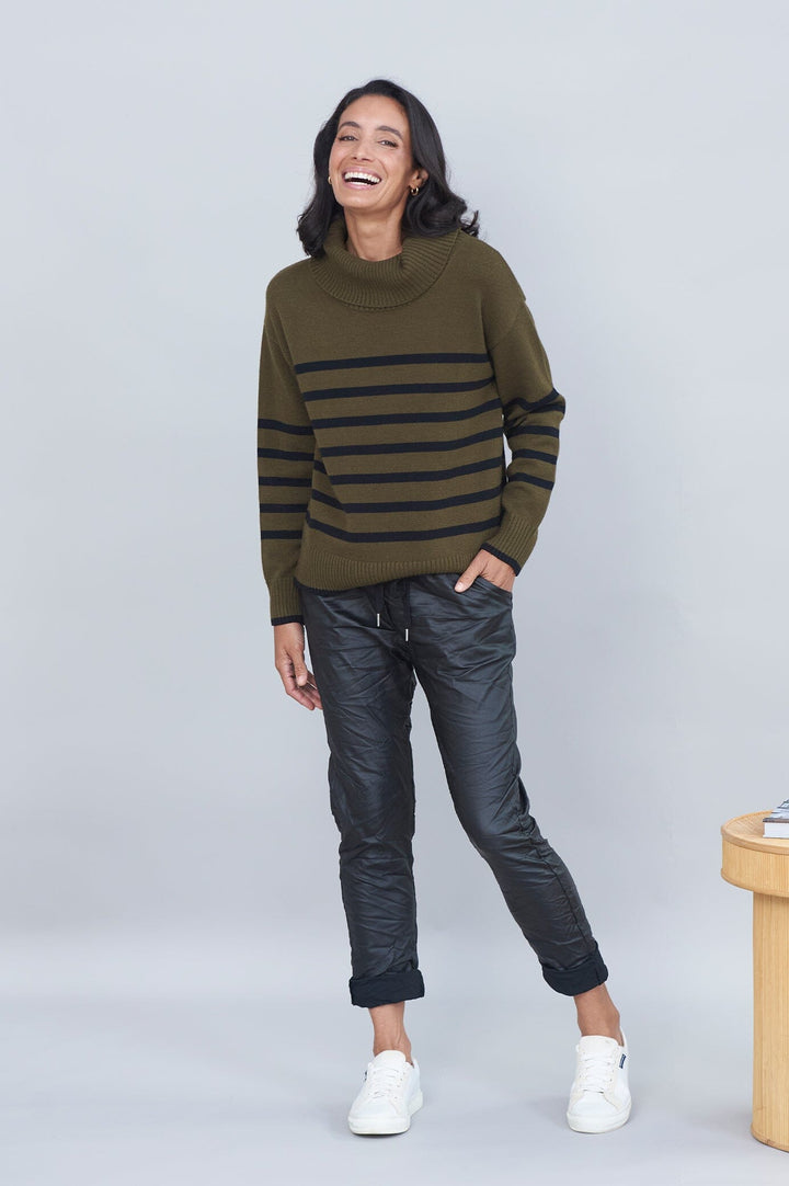 Tamara Striped Jumper Olive & Black Knitwear