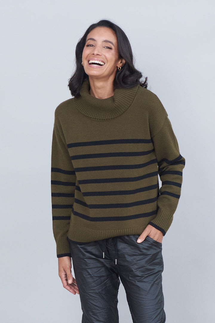 Tamara Striped Jumper Olive & Black Knitwear