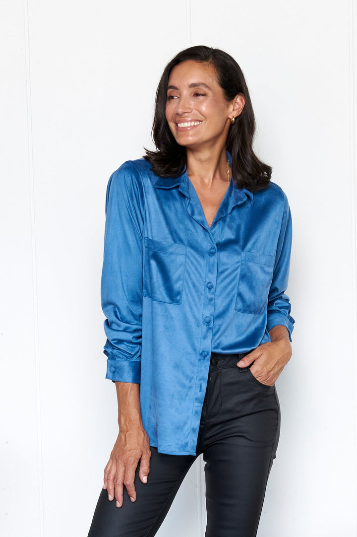 Rowan Collared Shirt Blue Grey Tops