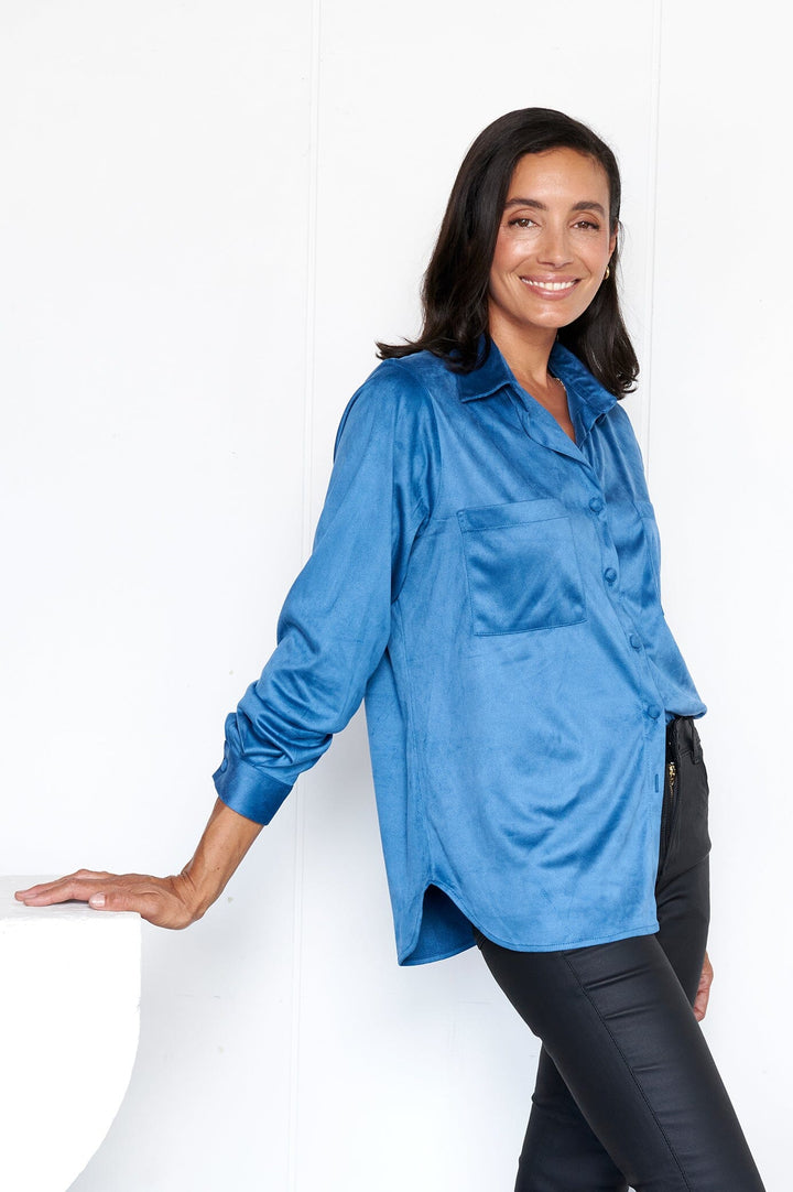 Rowan Collared Shirt Blue Grey Tops