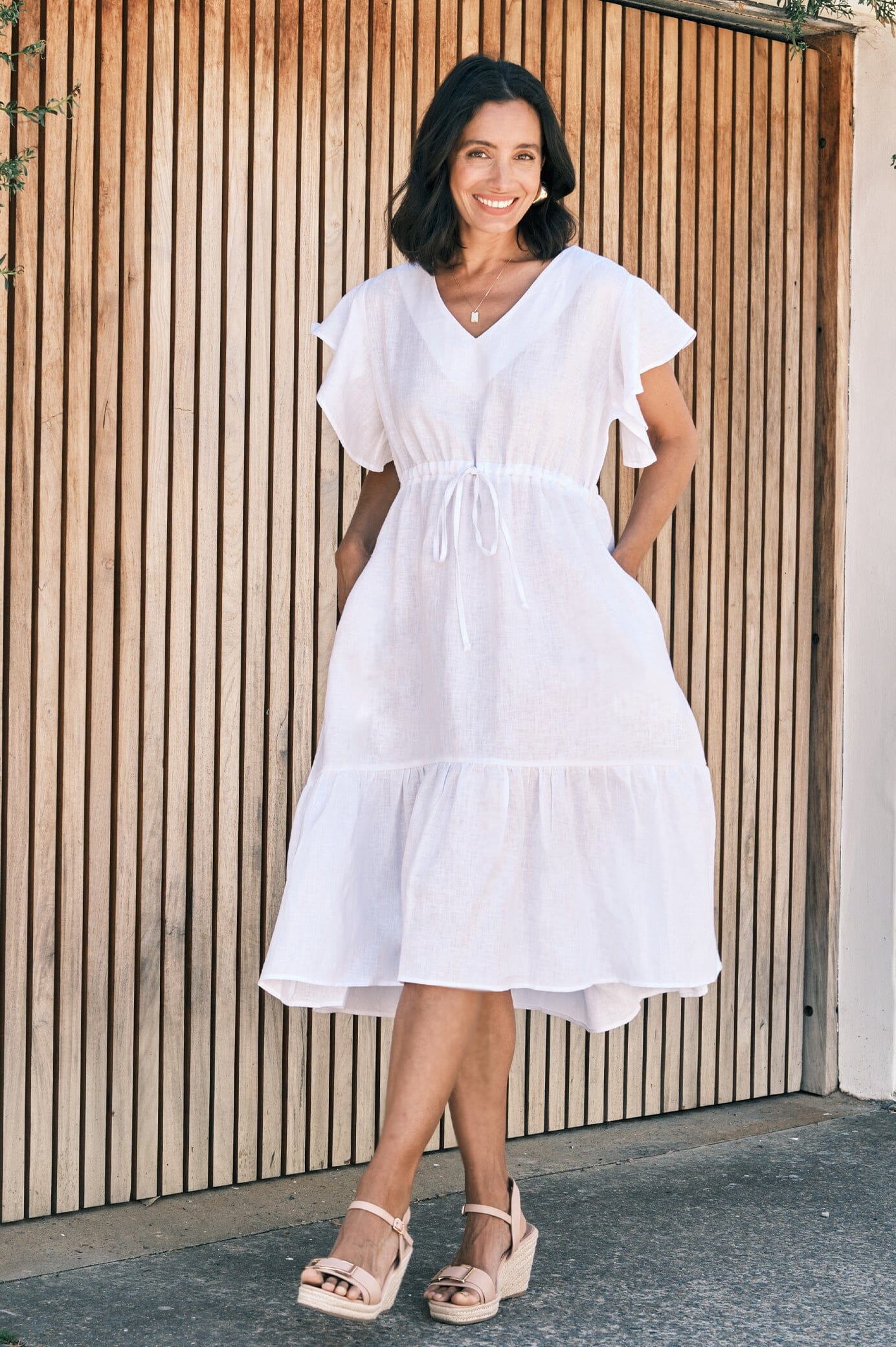 White short clearance linen dress