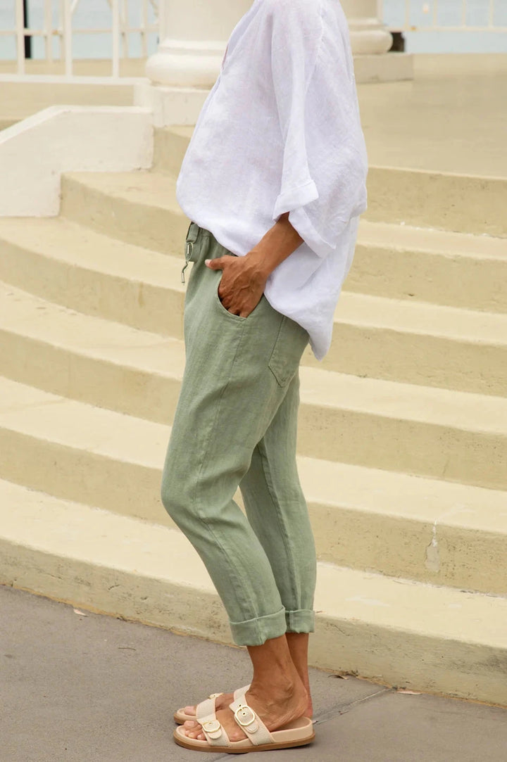 Luisa Linen Relaxed Jogger in Mint Pants