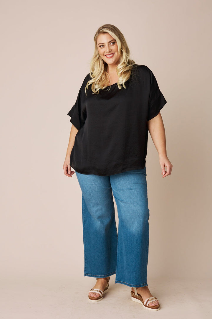 Bianca Short Sleeve Top Black Tops