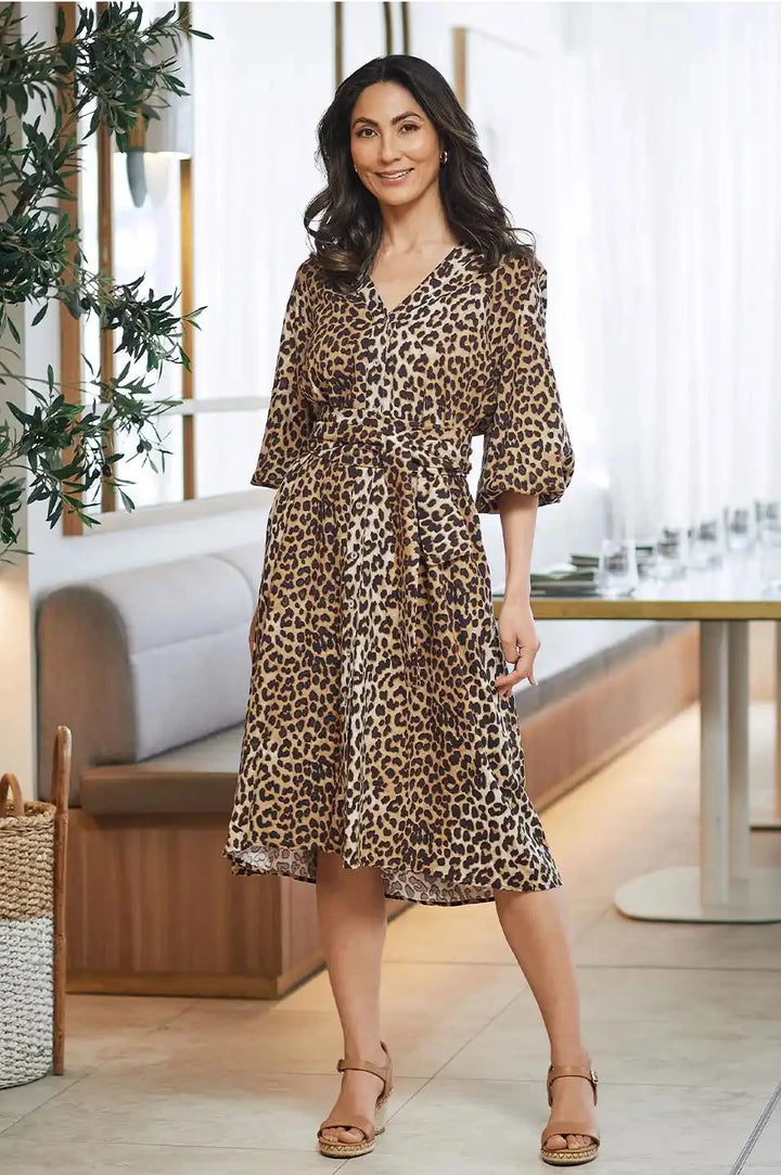 Arianna Long Sleeve Animal Print Dress Dress