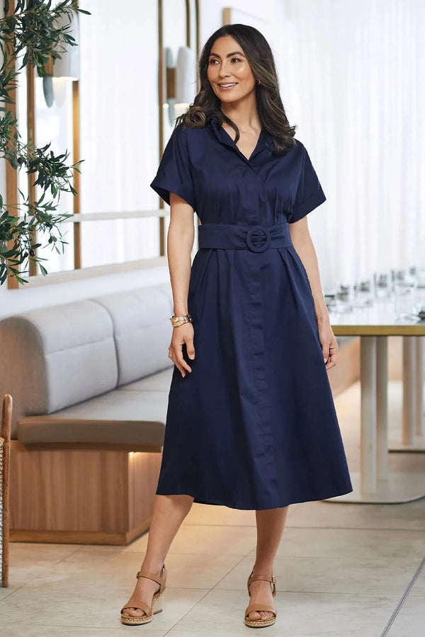Celia Short Sleeve Midi Dress in Navy Dress