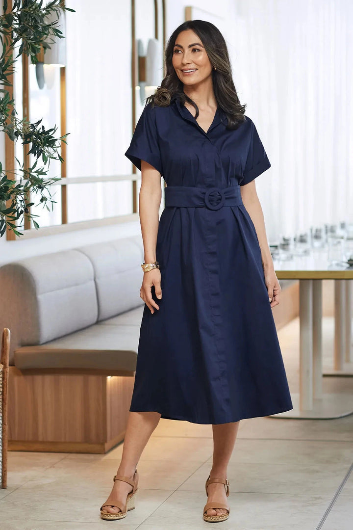 Celia Short Sleeve Midi Dress in Navy Dress