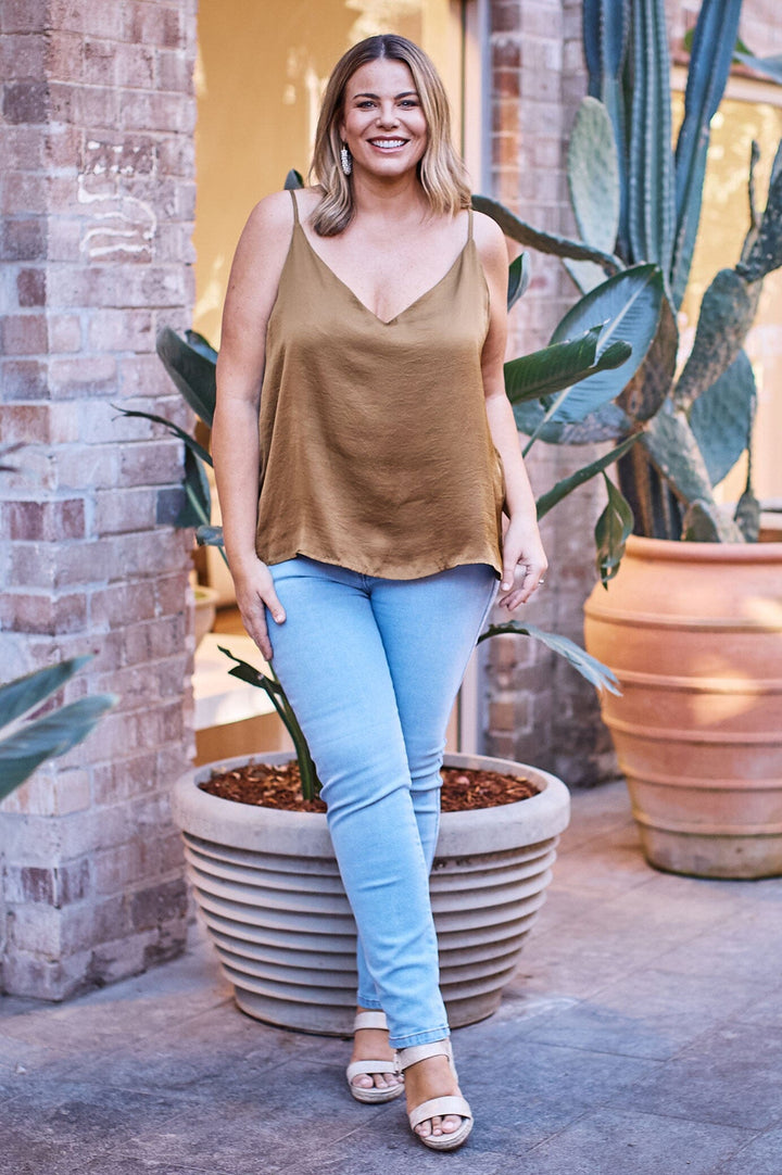 Ana Camisole Top Khaki with V Neck Tops