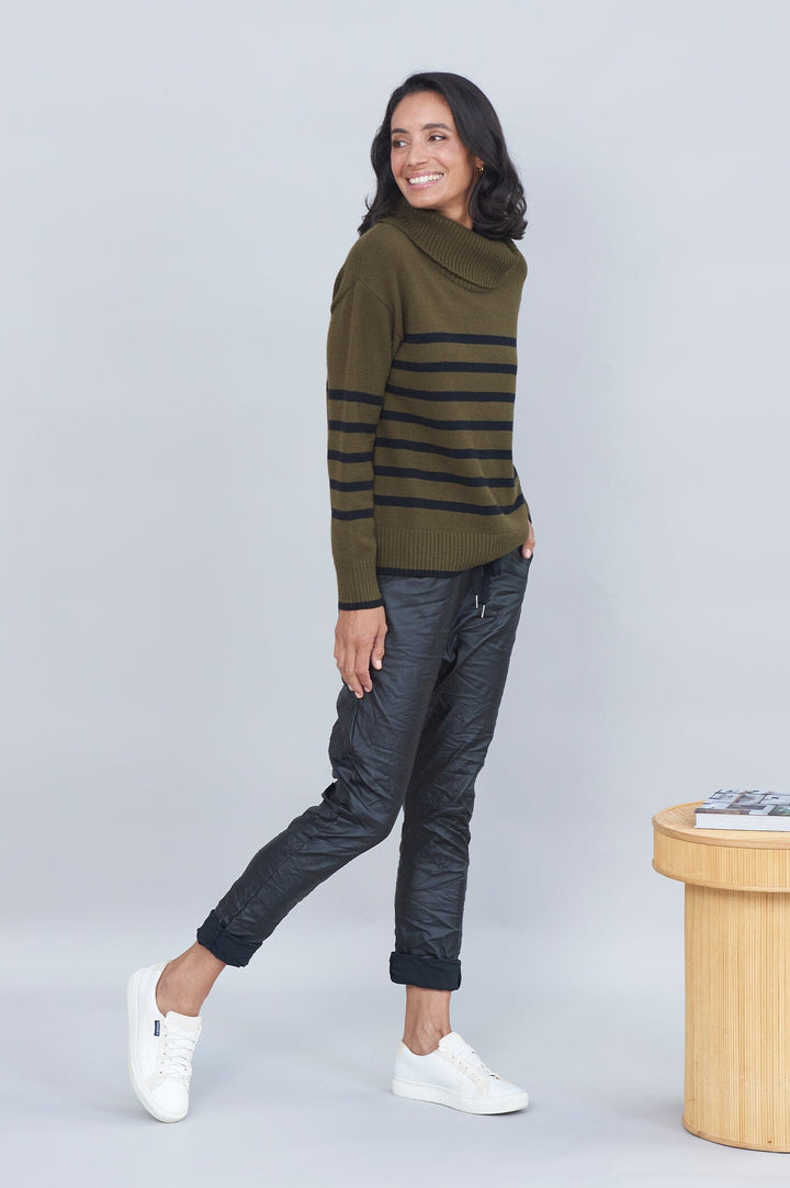 Tamara Striped Jumper Olive & Black Knitwear