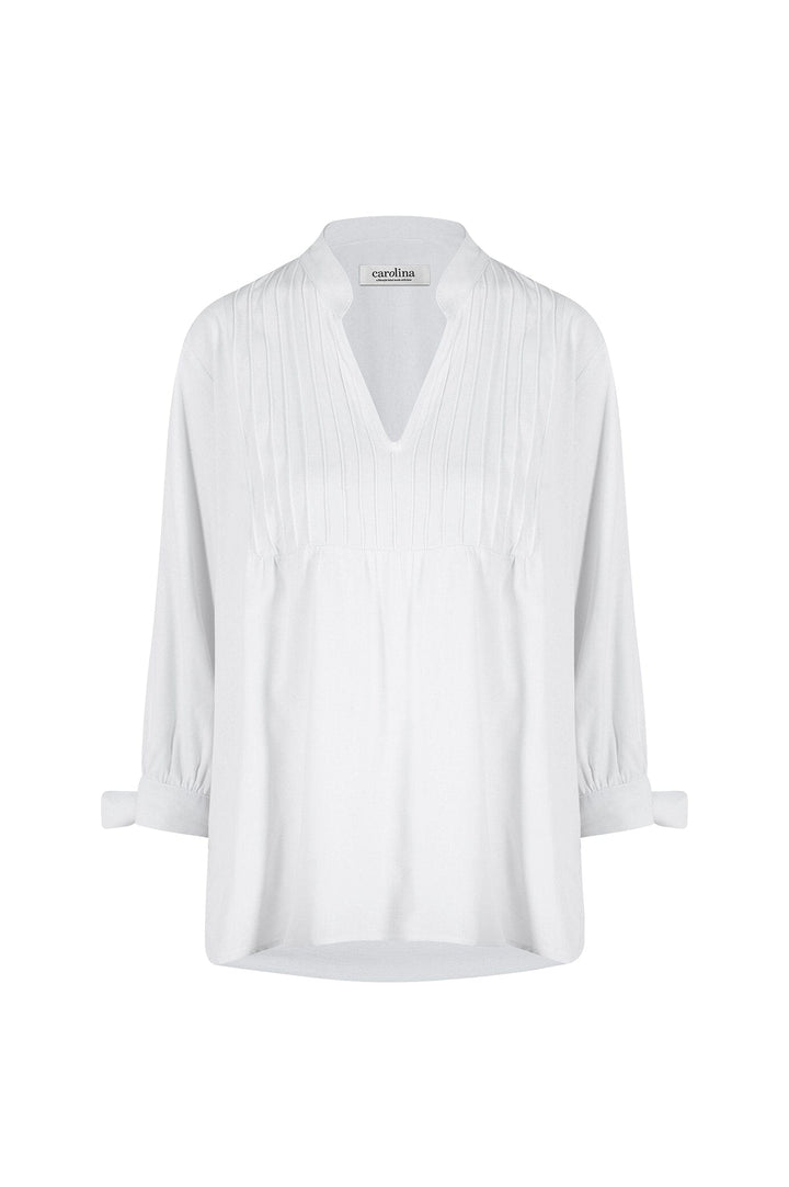 Alessia V Neck Mid Sleeve Top in White Tops