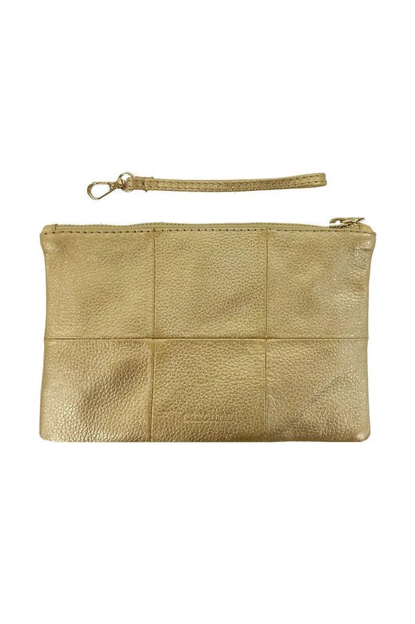 Amalia Leather Clutch Bag Gold Handbags