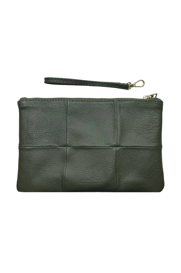 Amalia Leather Clutch Bag Olive Handbags