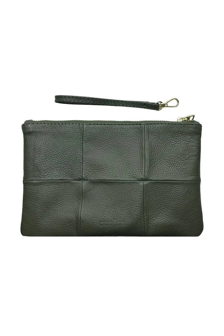 Amalia Leather Clutch Bag Olive Handbags