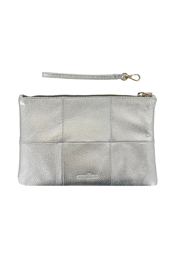 Amalia Leather Clutch Bag Silver Handbags
