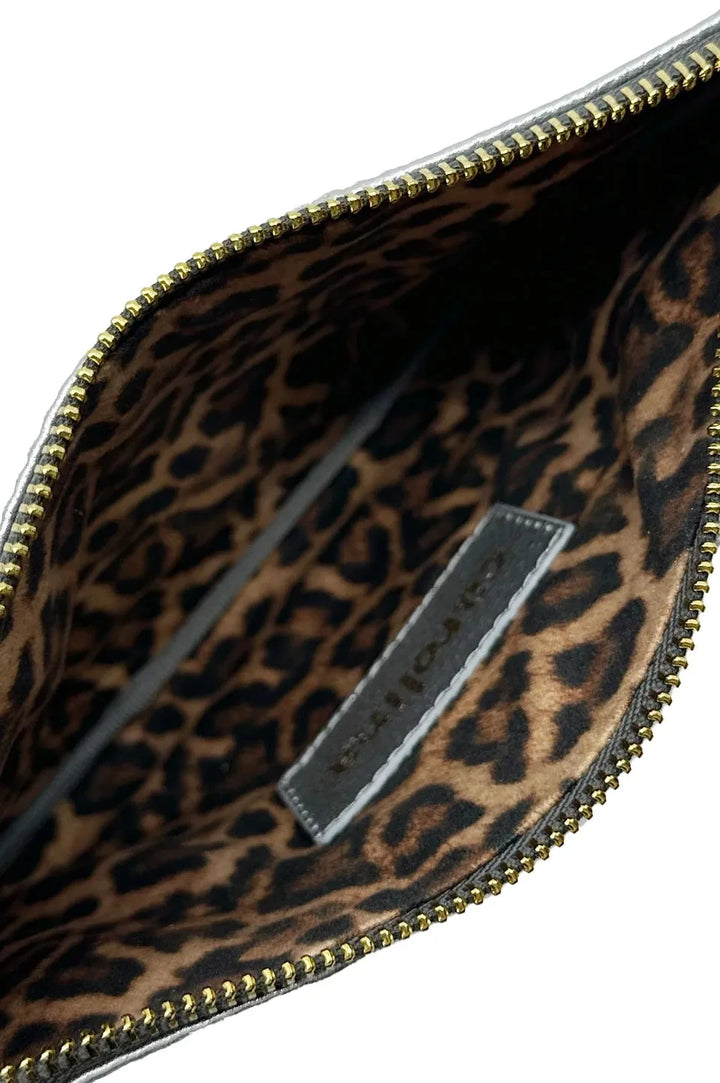 Amalia Leather Clutch Bag Silver Handbags