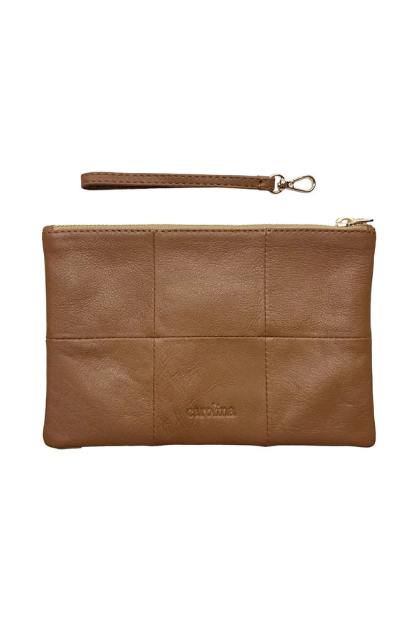 Amalia Leather Clutch Bag Tan Handbags