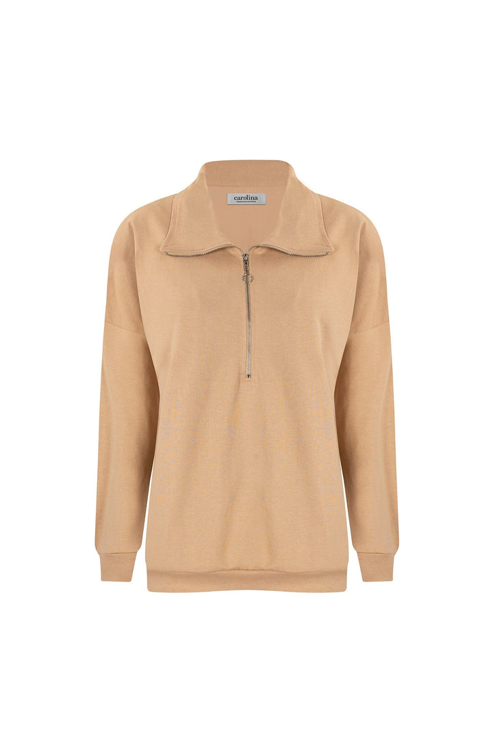 Amara Half Zip Jumper Tan Knitwear