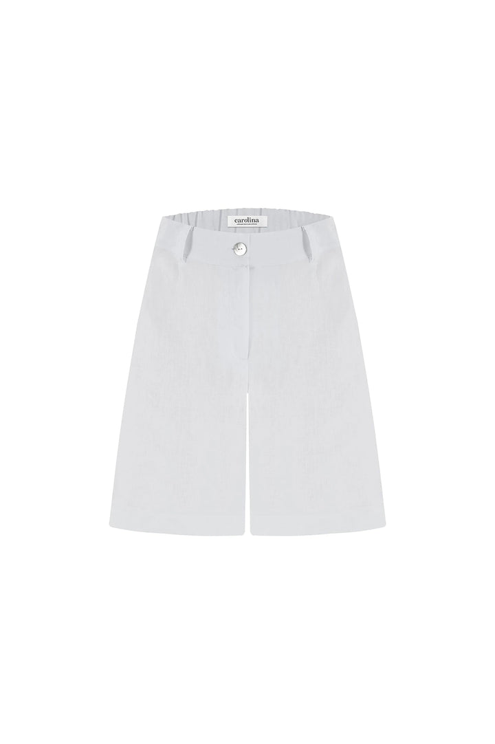 Bermuda Linen Cuffed Shorts White Pants