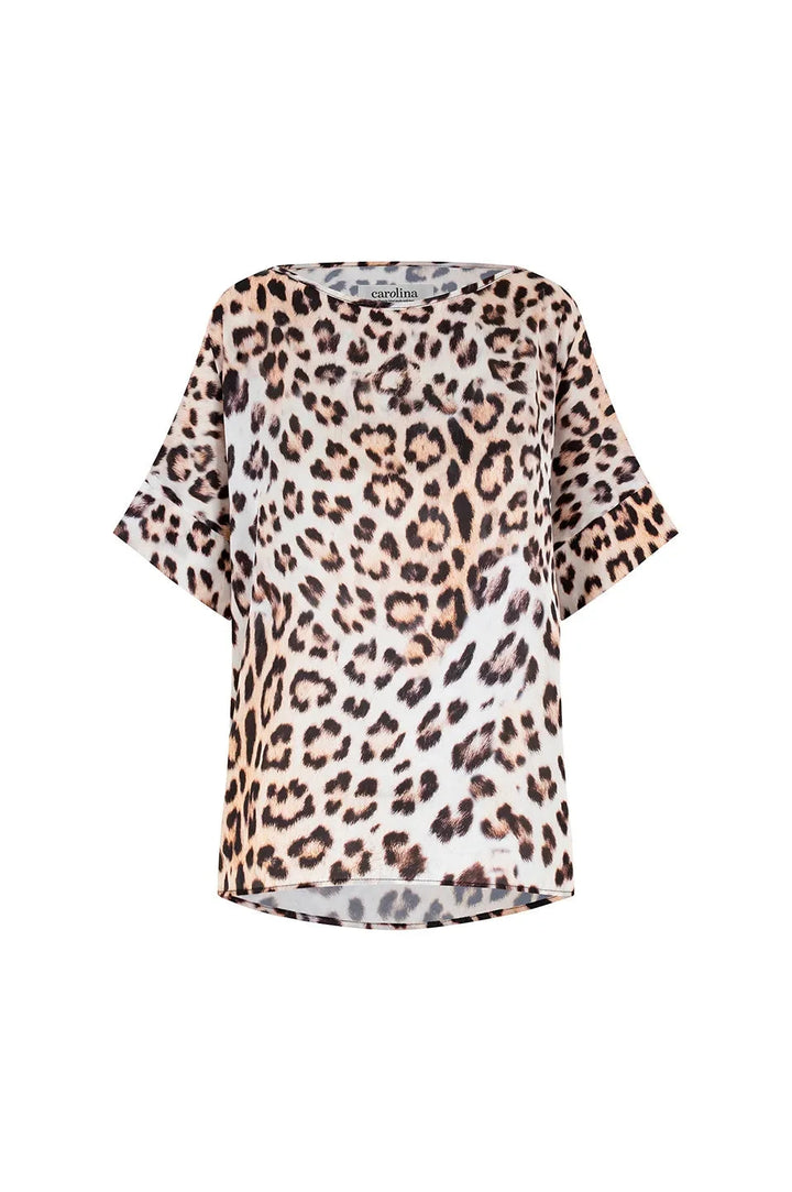 Bianca Short Sleeve Top Leopard Print with Round Neck Tops