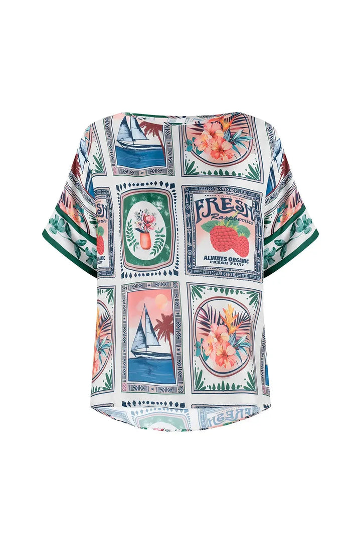 Bianca Short Sleeve Top in Rio Print with Round Neck Tops