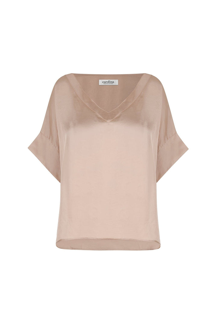 Bianca Short Sleeve Top Almond with V Neck Tops