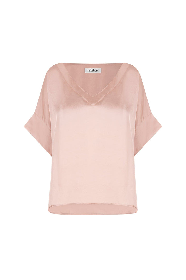 Bianca Short Sleeve Top Champagne with V Neck Tops