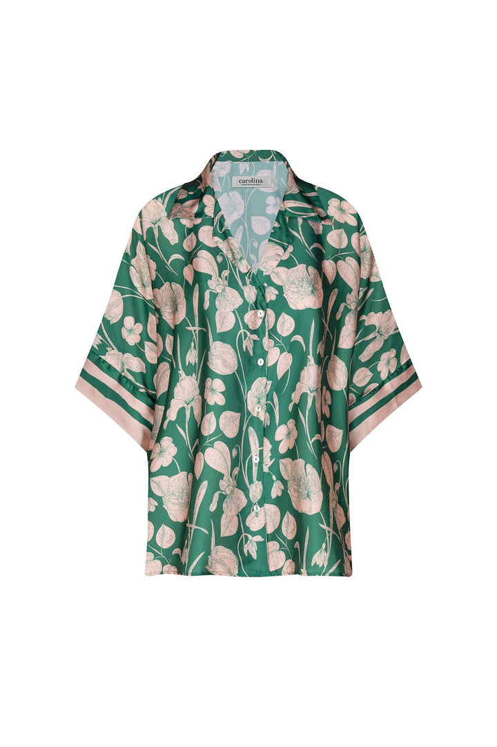 Bridgett Short Sleeve Collared Shirt Emerald Tops