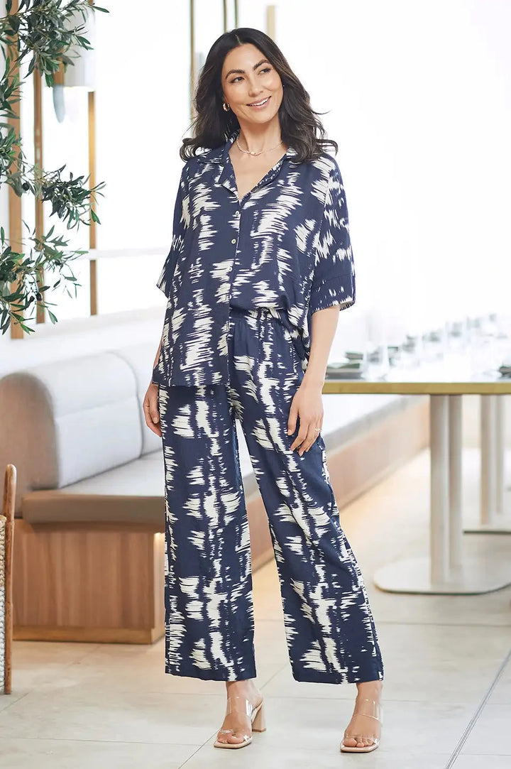 Campania Print Pants in Navy and White-Pre Order Pants