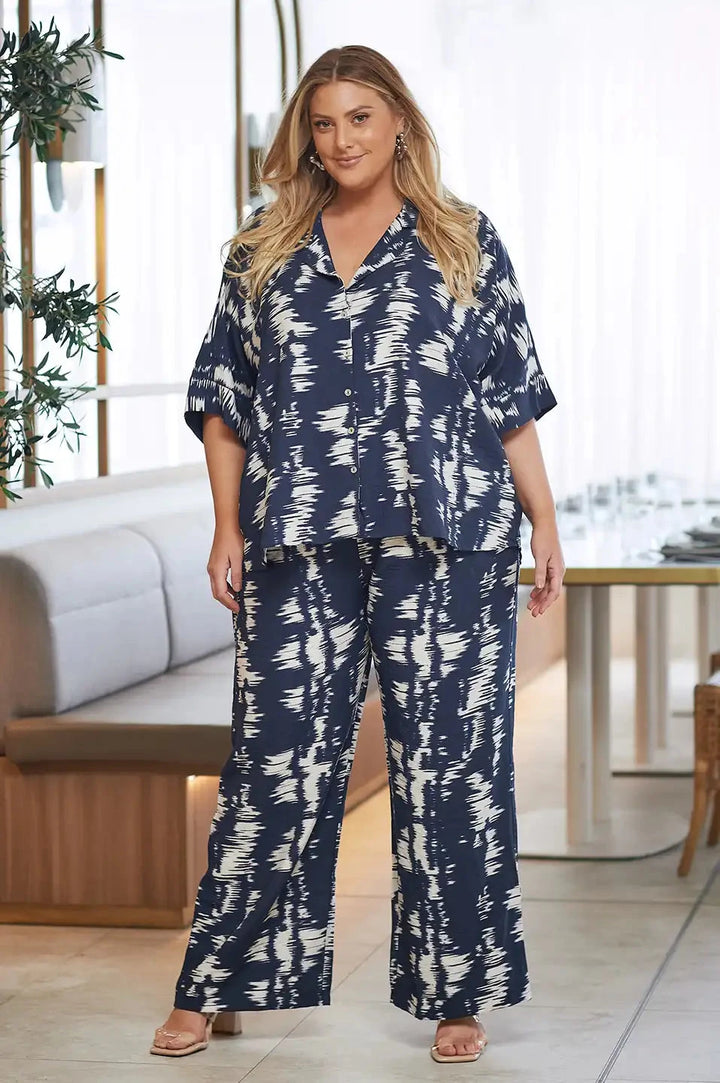 Campania Print Pants in Navy and White-Pre Order Pants