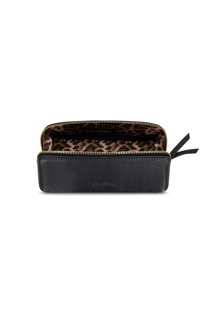 Cara Make Up Bag Black Soft Leather Leather