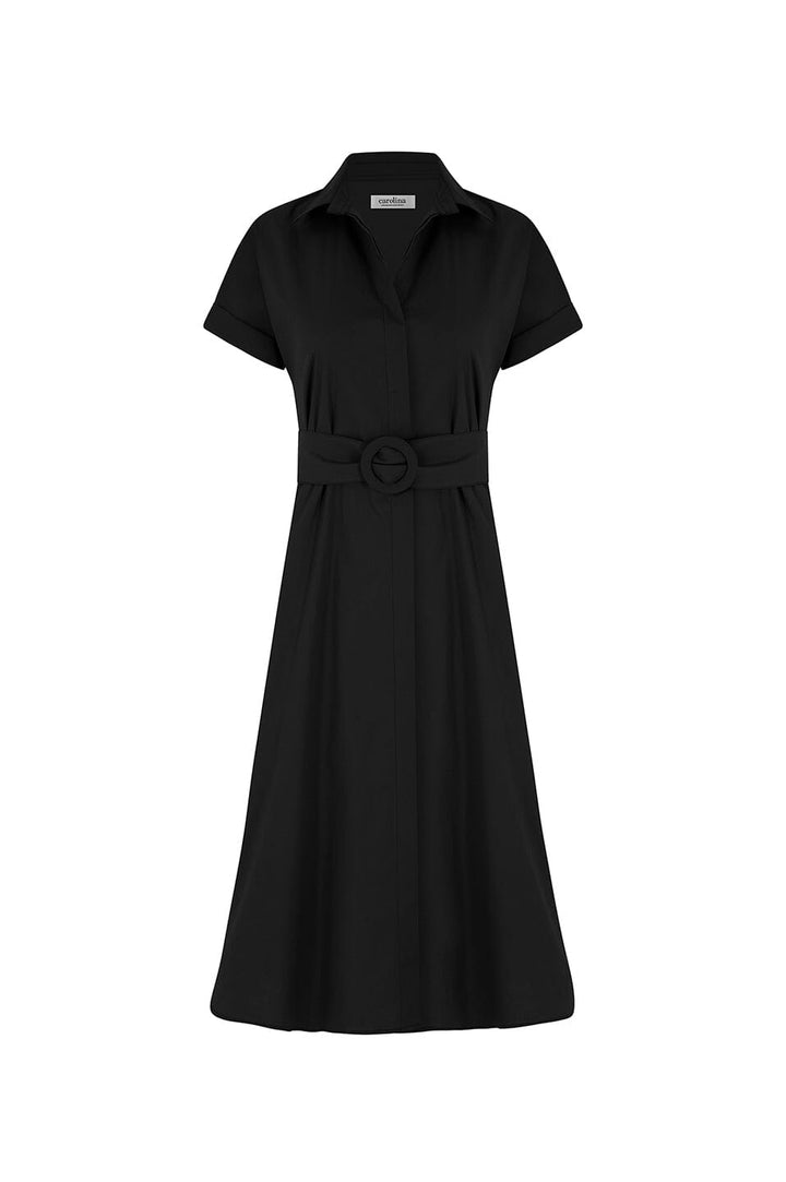 Celia Short Sleeve Midi Dress in Black Dress
