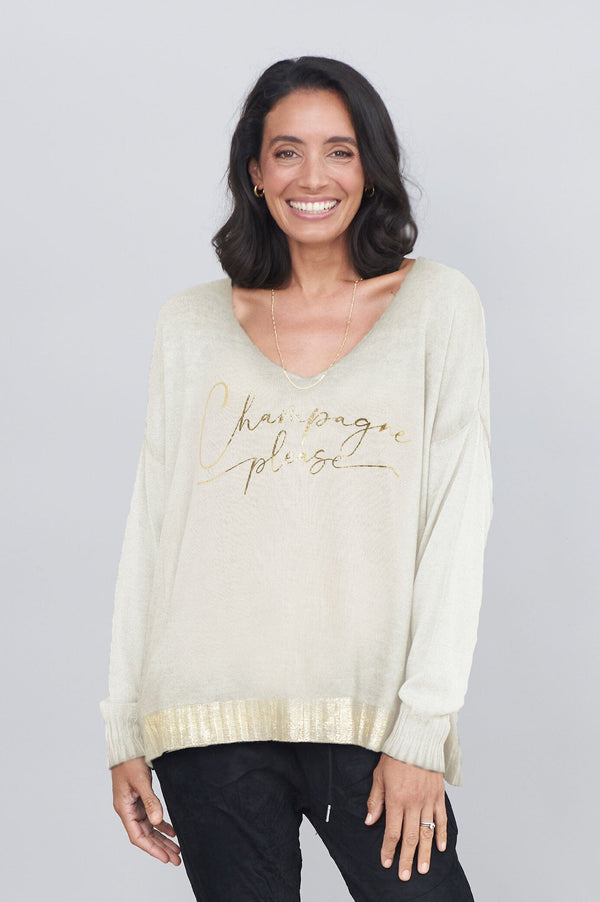 Champagne Please Jumper Ivory Knitwear