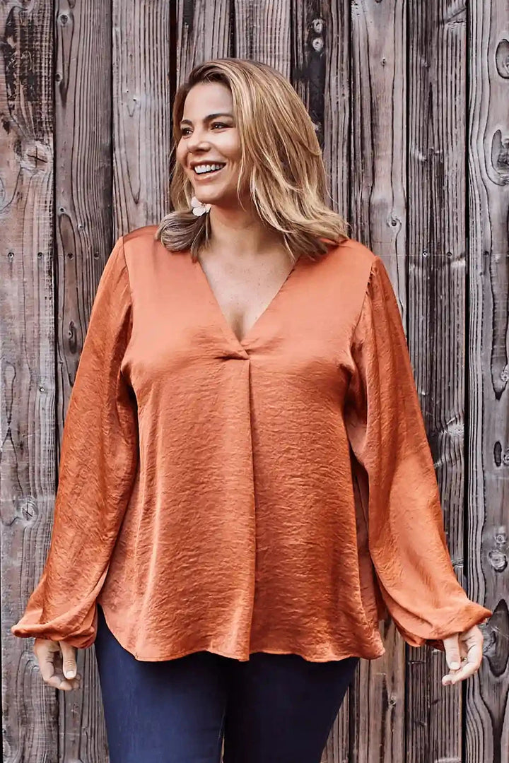 Charlotte V-Neck Long Sleeve Top Terracotta Tops