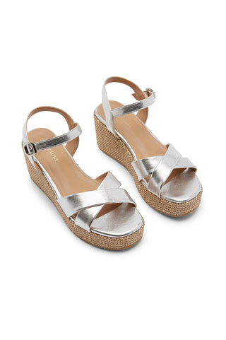 Chiara Cross Strap Wedges Metallic Silver Shoes