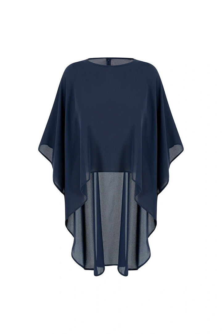 Concetta Elegant Chiffon Poncho in Navy Capes