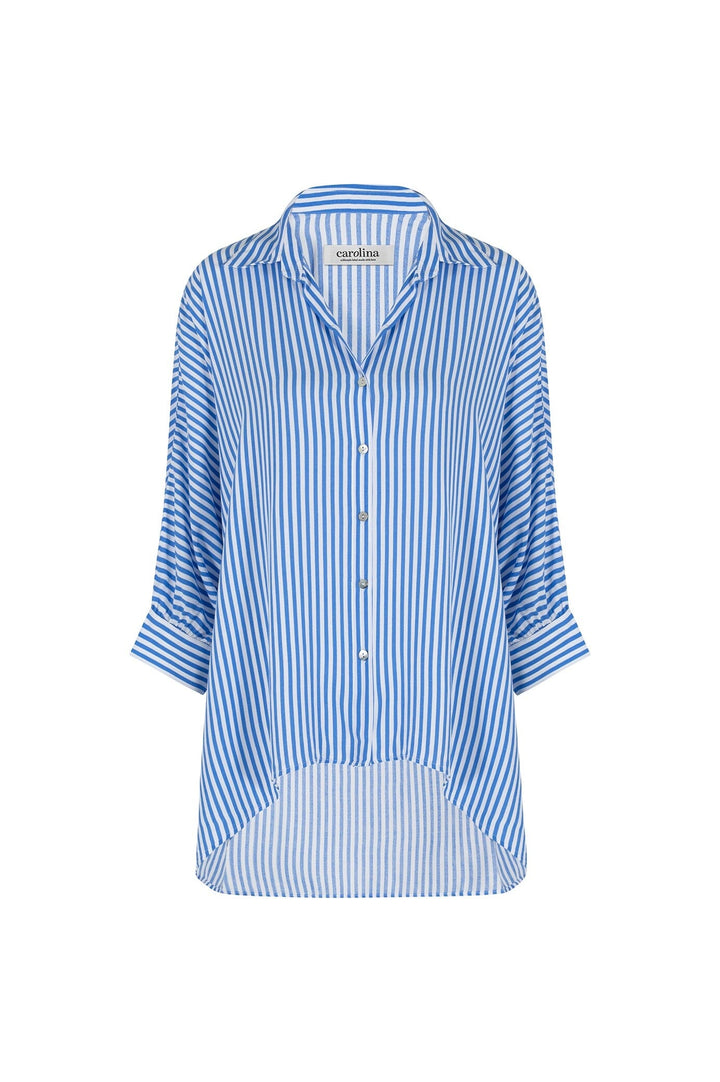Francesca Striped Relaxed Shirt Blue and White Tops