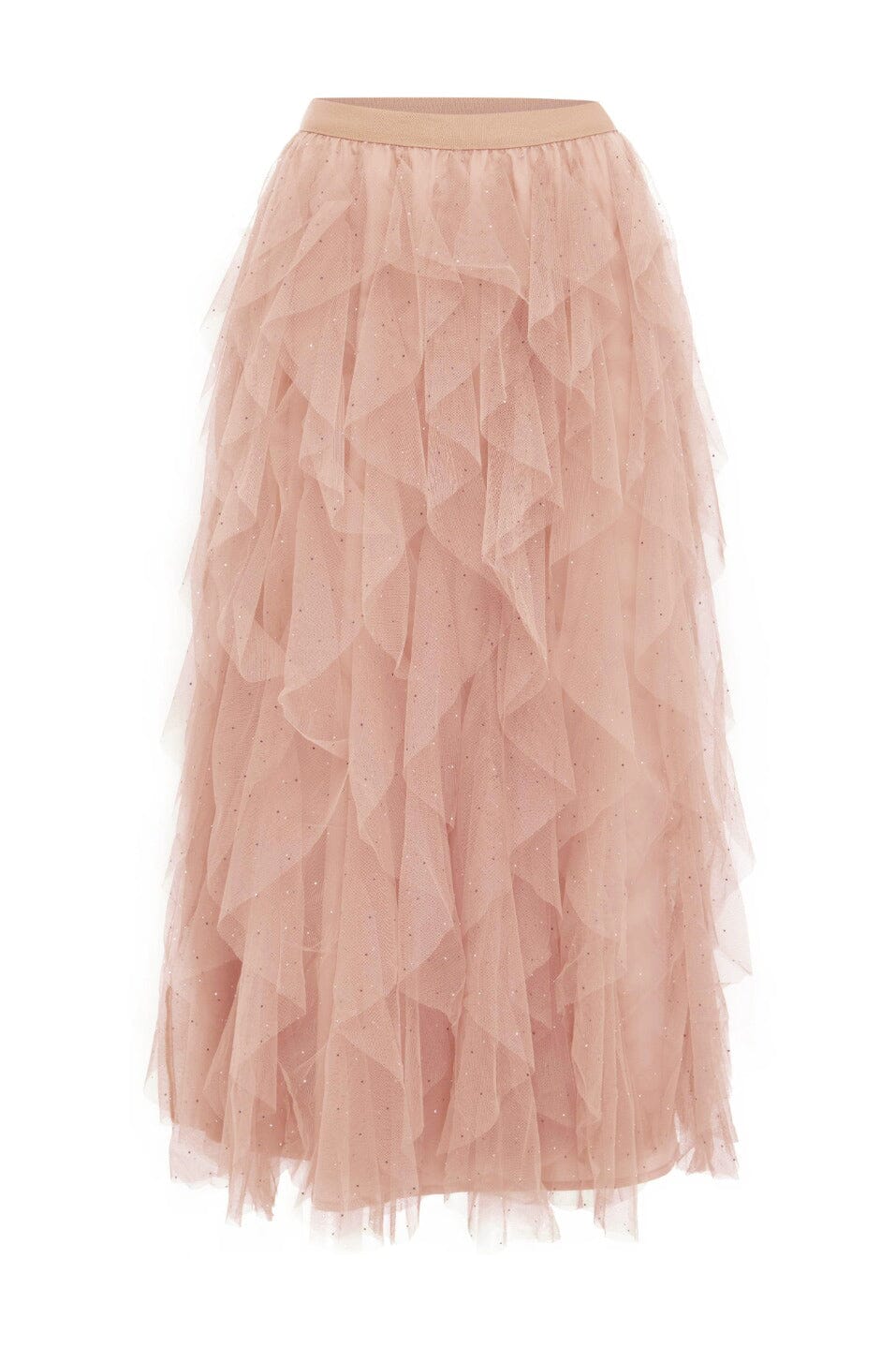 Isabella Asymmetrical Ruffle Tulle Maxi Skirt Champagne Skirt