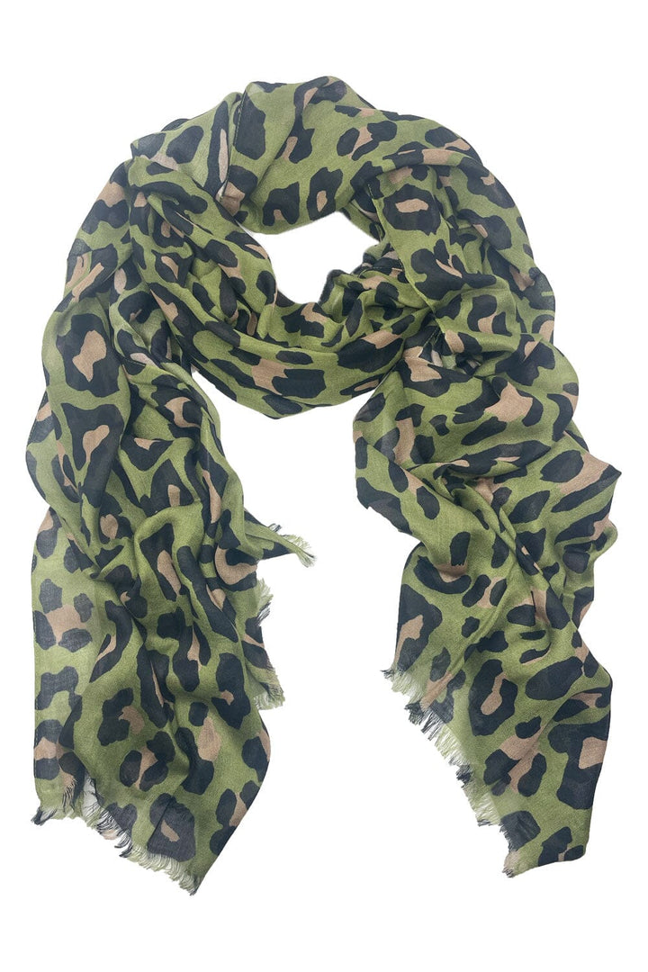 Kaya Animal Print Modal Scarf Olive Scarves